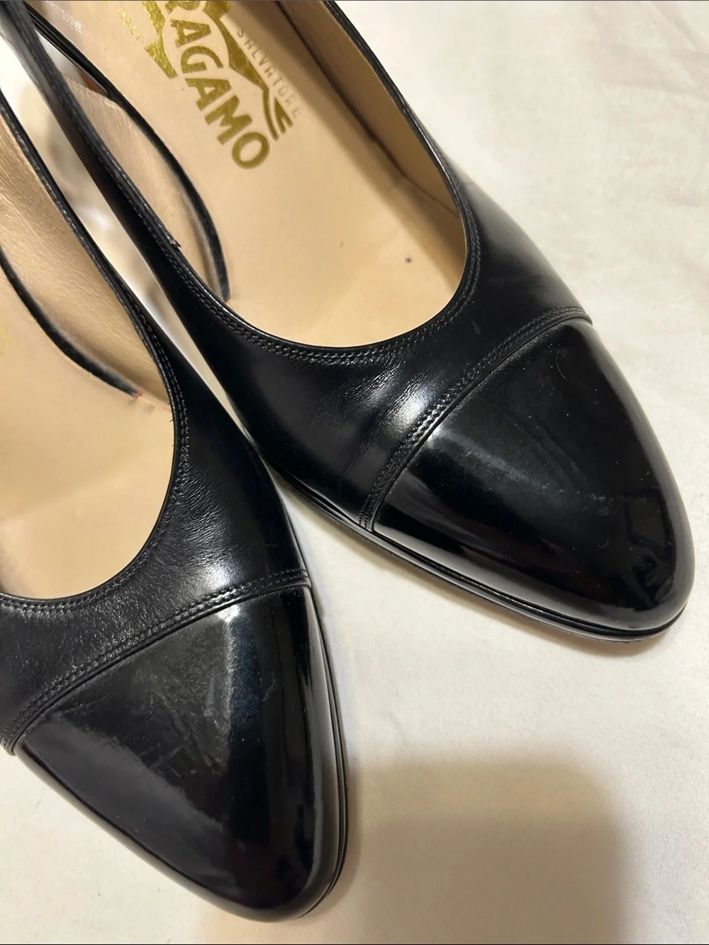 Salvatore Ferragamo Black Leather Slingback Pointed Pumps